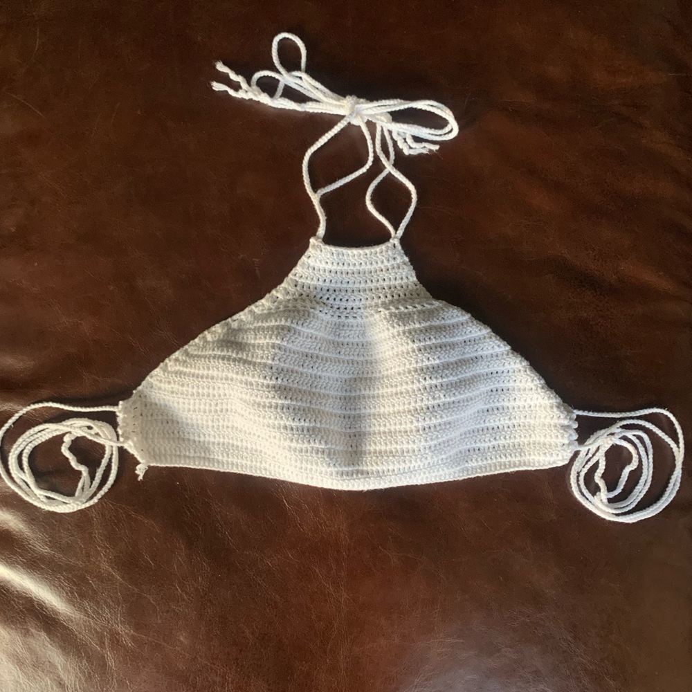 White Macrame Knit Halter Crop Top